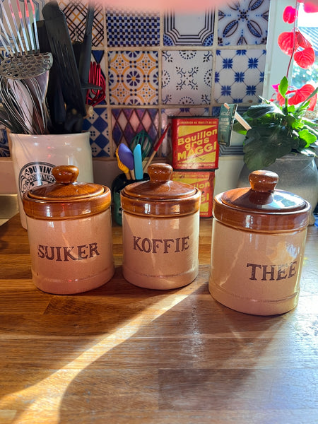 3 pots de cuisine vintages en grès - Hollande