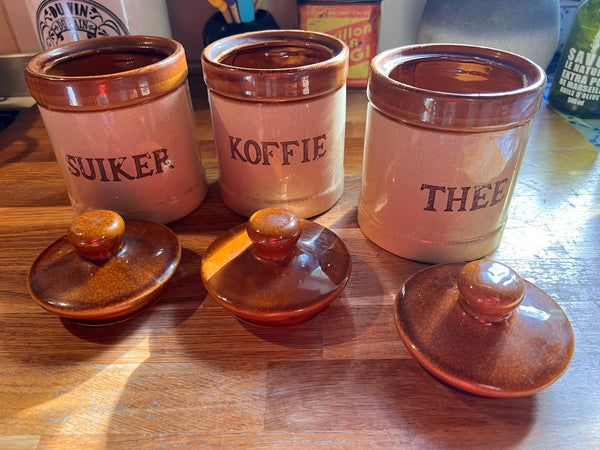 3 pots de cuisine vintages en grès - Hollande