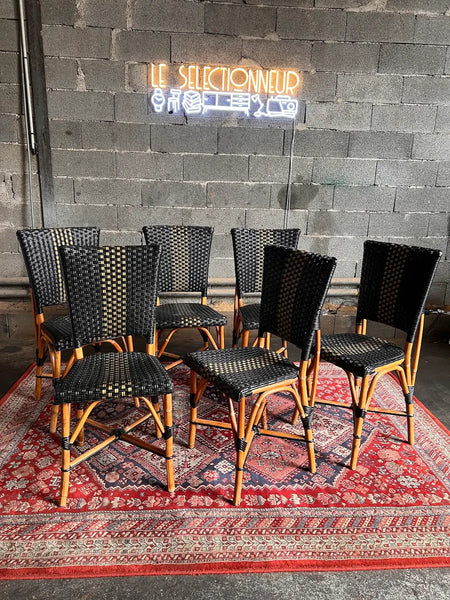 6 chaises vintages de terrasse de bistrot parisien en rotin