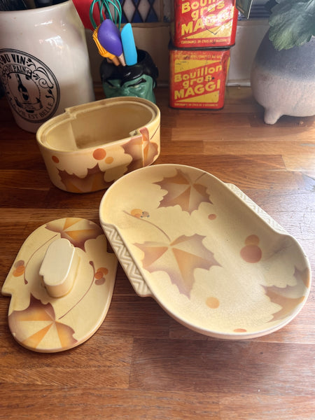 Beurrier et plateau vintage en céramique Villeroy & Boch Mettlach - Années 1920/1930