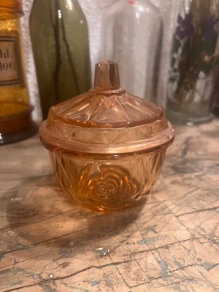 Bonbonnière / sucrier vintage en verre rose dit rosaline - Made in France - Années 50