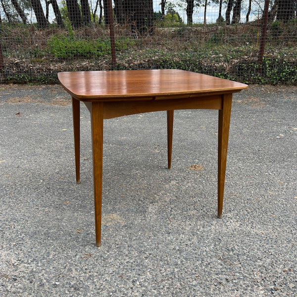 Table carrée placage teck à rallonges de style scandinave