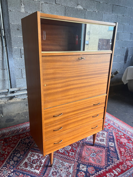 Secrétaire bureau vintage en placage teck au style scandinave