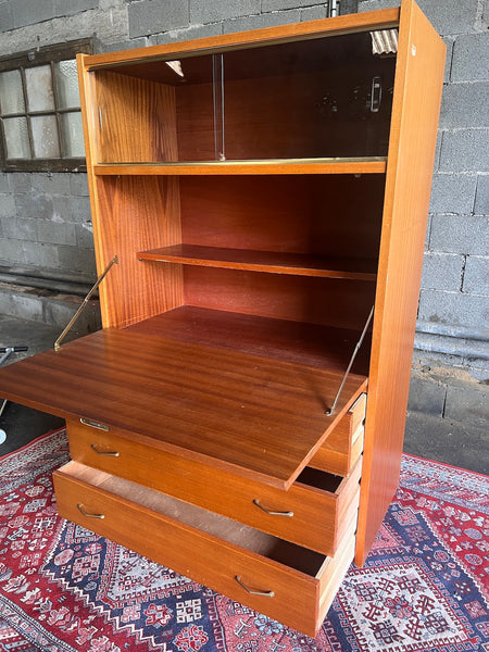 Secrétaire bureau vintage en placage teck au style scandinave
