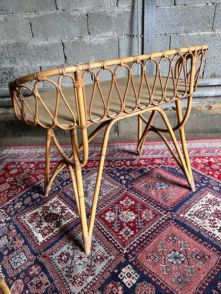 Coiffeuse et chaise vintages en rotin par Louis Sognot dans les années 60