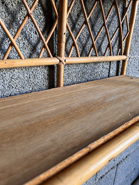 Etagère vintage en rotin et bois à 2 plateaux