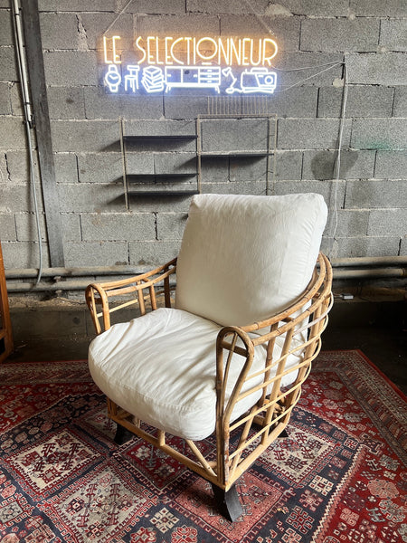 Fauteuil Club vintage en rotin, bambou et osier