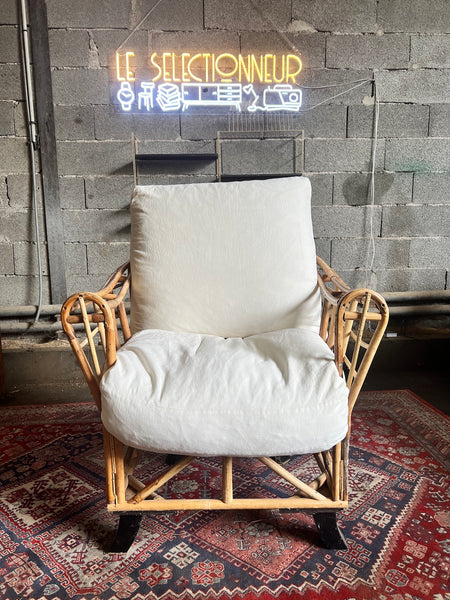 Fauteuil Club vintage en rotin, bambou et osier
