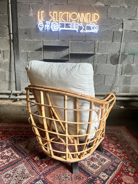 Fauteuil Club vintage en rotin, bambou et osier