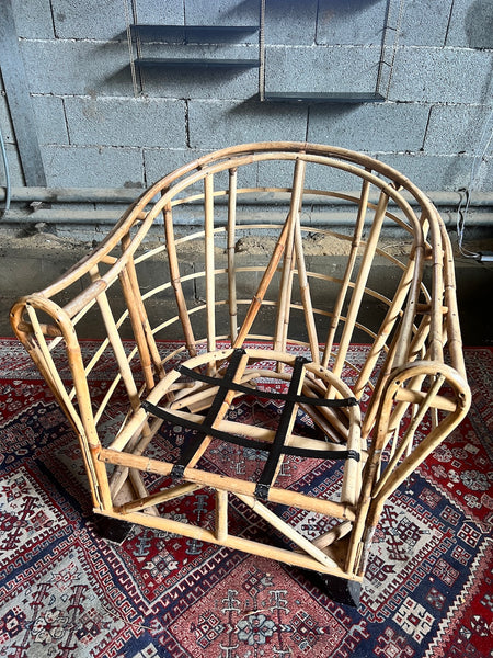 Fauteuil Club vintage en rotin, bambou et osier