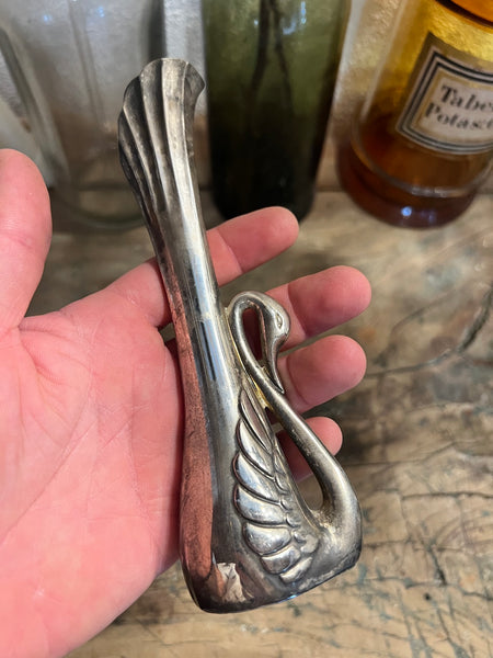 Vase soliflore vintage Cygne en métal argenté