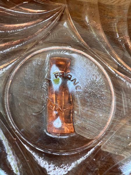 Bonbonnière / sucrier vintage en verre rose dit rosaline - Made in France - Années 50