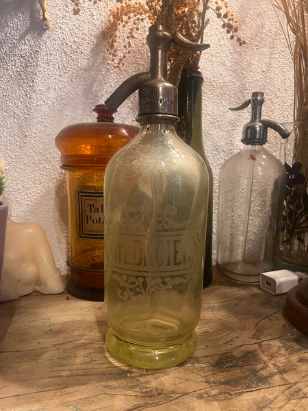 Siphon à eau de Seltz Café Dacier en ouraline jaune - Années 30/40