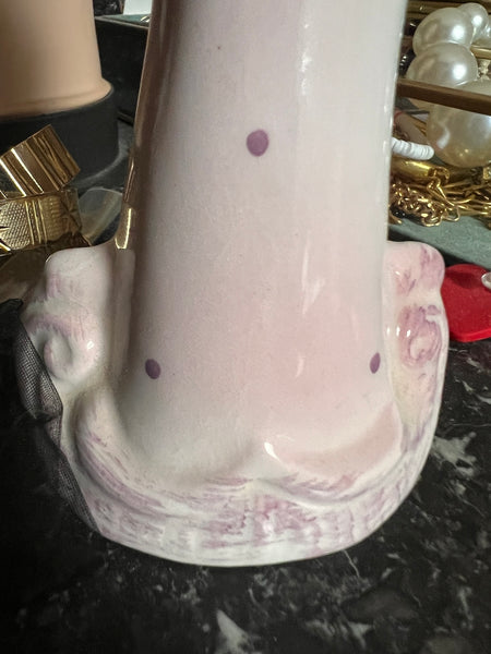 Main baguier / soliflore vintage en porcelaine rose et mauve