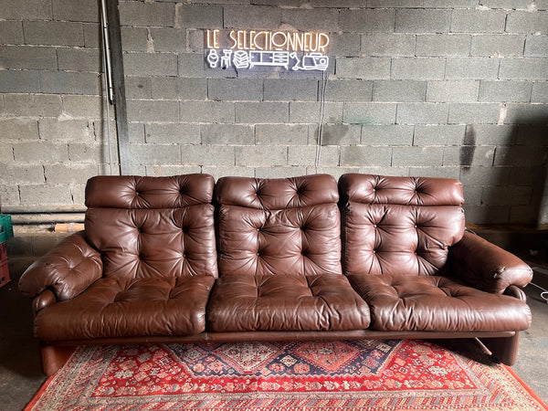Grand canapé Coronado 4 places en cuir marron par Afra et Tobia Scarpa pour C&B Cassina et Busnelli, Italia - Années 60/70