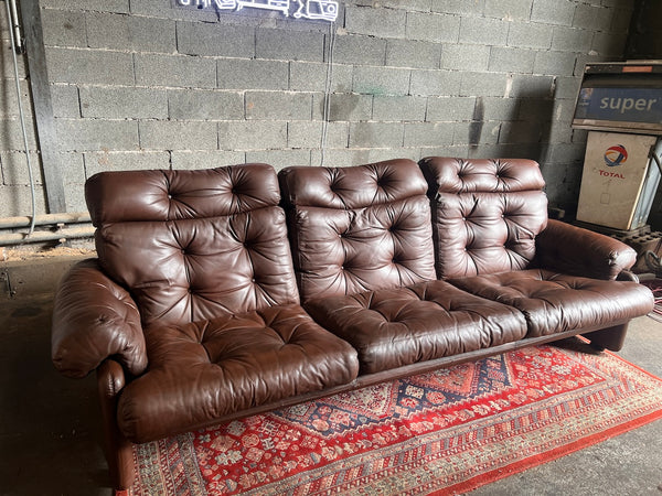 Grand canapé Coronado 4 places en cuir marron par Afra et Tobia Scarpa pour C&B Cassina et Busnelli, Italia - Années 60/70