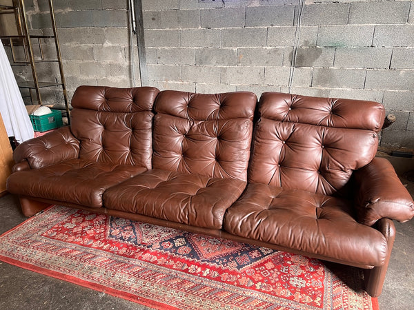 Grand canapé Coronado 4 places en cuir marron par Afra et Tobia Scarpa pour C&B Cassina et Busnelli, Italia - Années 60/70