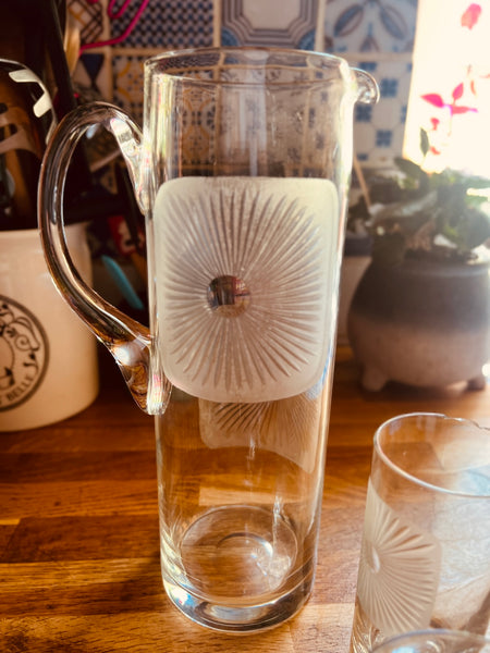 Service à orangeade vintage en verre soufflé et gravé