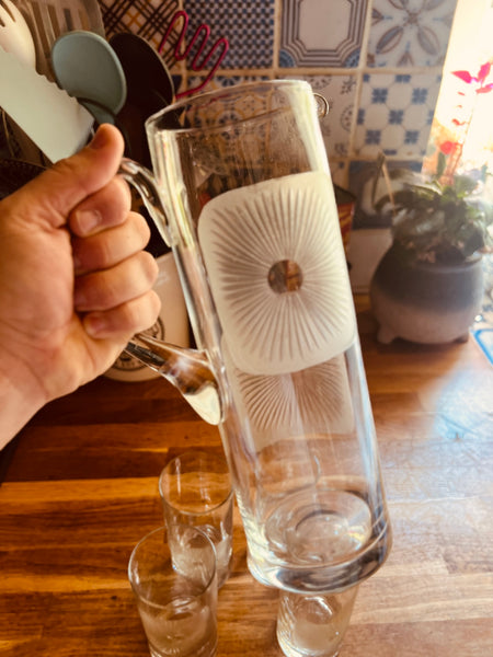 Service à orangeade vintage en verre soufflé et gravé