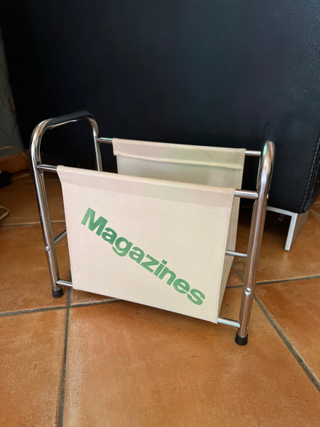 Porte-revue vintage Magazines en métal et tissu - Années 80
