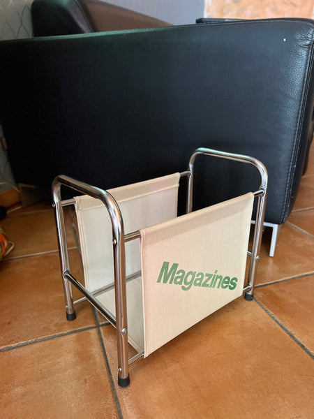 Porte-revue vintage Magazines en métal et tissu - Années 80
