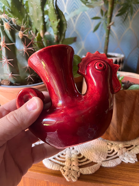 Petit vase Cocotte / Coq zoomorphe vintage La Poterie Périgourdine - Atelier Jean Varoqueaux - Années 60