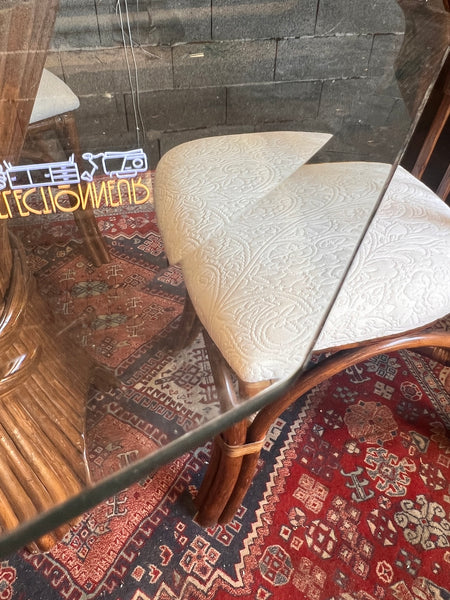 Table à manger épi vintage en rotin "Wheat Sheaf" par John et Elinor McGuire - Années 80