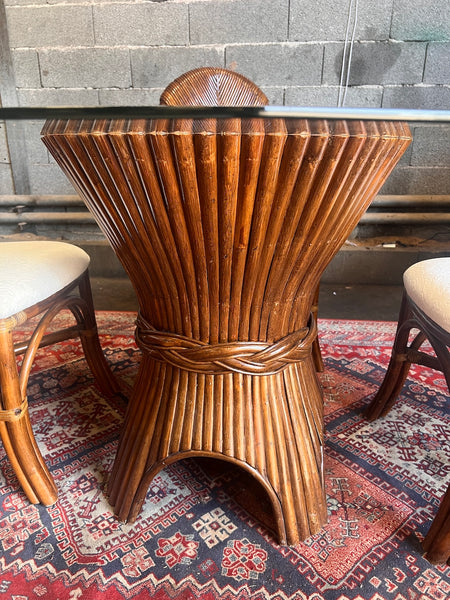 Table à manger épi vintage en rotin "Wheat Sheaf" par John et Elinor McGuire - Années 80