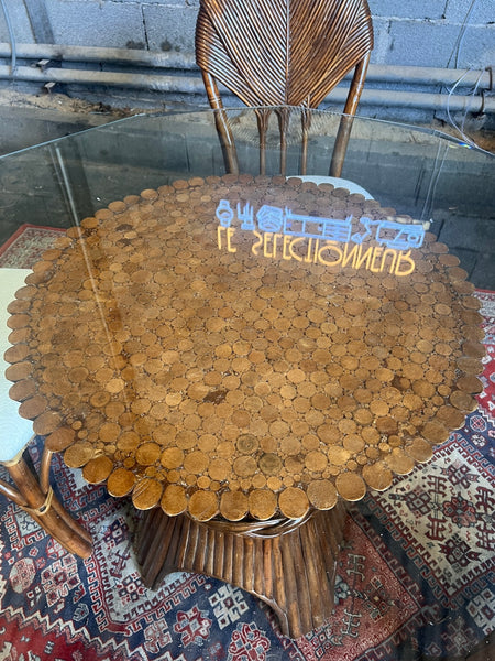 Table à manger épi vintage en rotin "Wheat Sheaf" par John et Elinor McGuire - Années 80