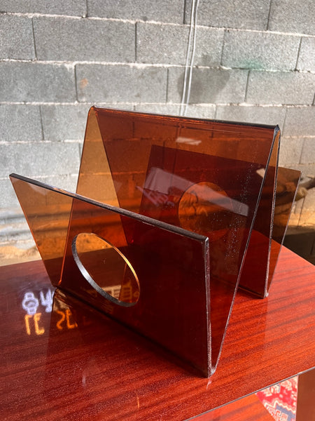 Porte-revues vintage en plexiglas marron fumé de Michel Dumas pour Roche Bobois - 1970