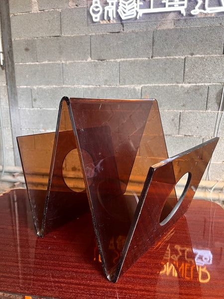 Porte-revues vintage en plexiglas marron fumé de Michel Dumas pour Roche Bobois - 1970