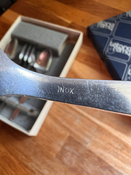 Service à pamplemousse vintage Létang & Remy en inox et bois