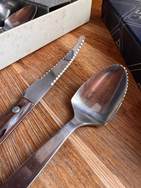 Service à pamplemousse vintage Létang & Remy en inox et bois