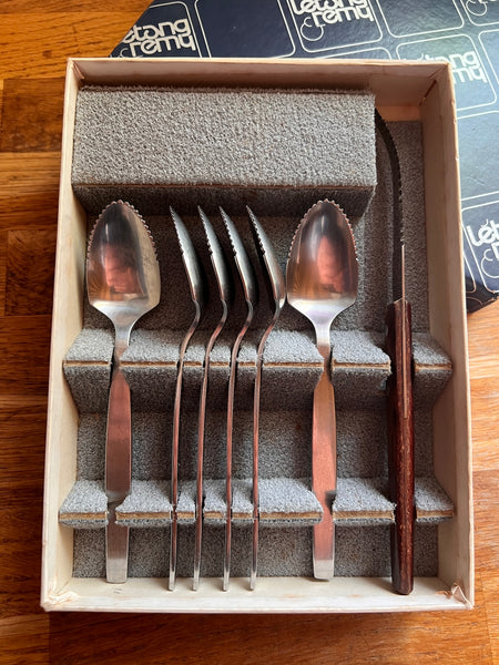 Service à pamplemousse vintage Létang & Remy en inox et bois