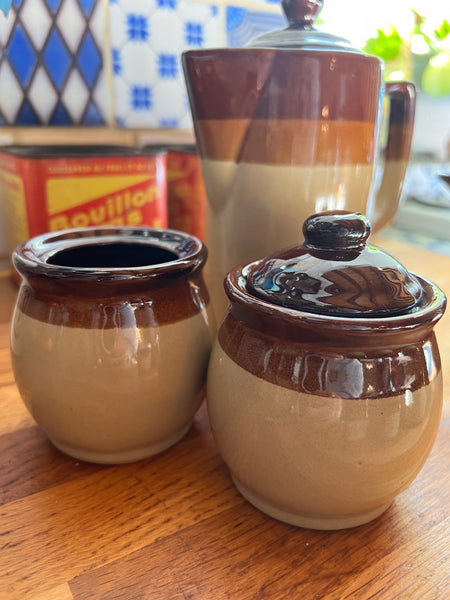 Service à café vintage 10 pièces en grès émaillé - Années 70