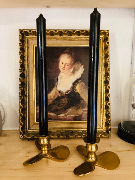 Paire de bougeoirs en laiton vintages en forme d'hélice de bateau
