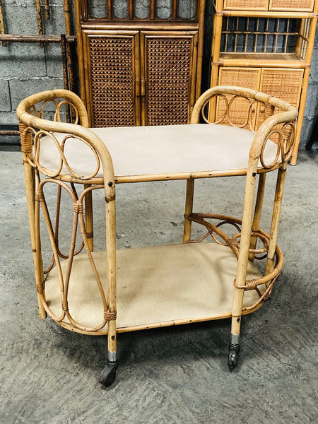 Le Sélectionneur - Desserte vintage en rotin sur roulettes