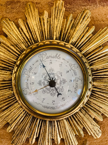 Baromètre soleil vintage doré à la feuille