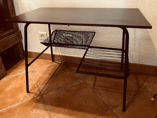 Meuble hifi / vinyle bas scoubidou vintage en bois et métal