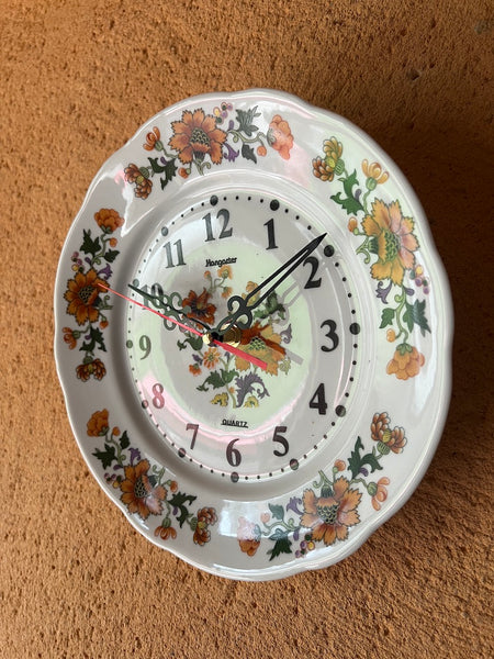 Horloge / pendule assiette Hangarter quartz en porcelaine Deshoulières France