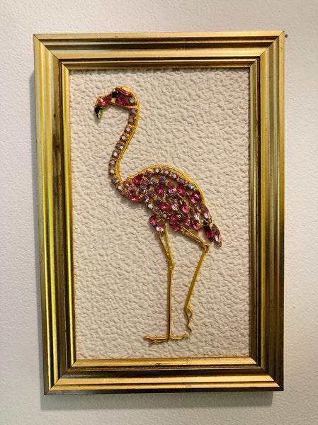 Cadre flamant rose serti de cristal de Bohème et doré à l'or 24 carats