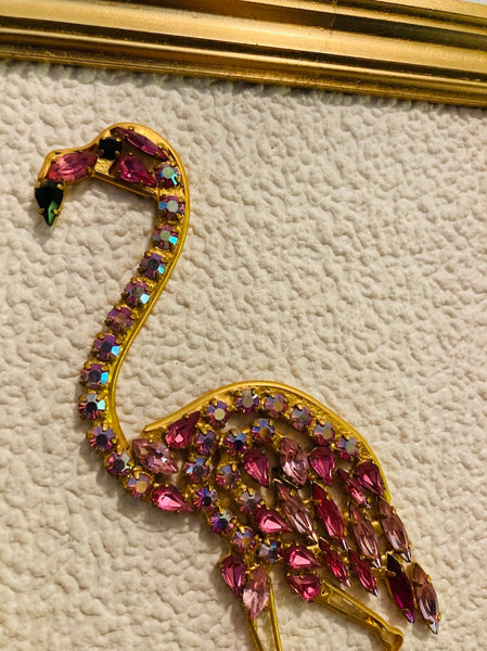 Cadre flamant rose serti de cristal de Bohème et doré à l'or 24 carats