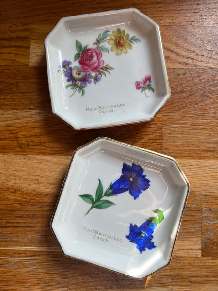 2 cendriers vintages en porcelaine G. Kiefer & Cie Schoenau - Hôtel Baur au Lac Zürich Suisse