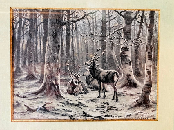 Tissé sur soie Cerfs dans un sous bois. Rosa Bonheur Neyret Frères Saint Etienne