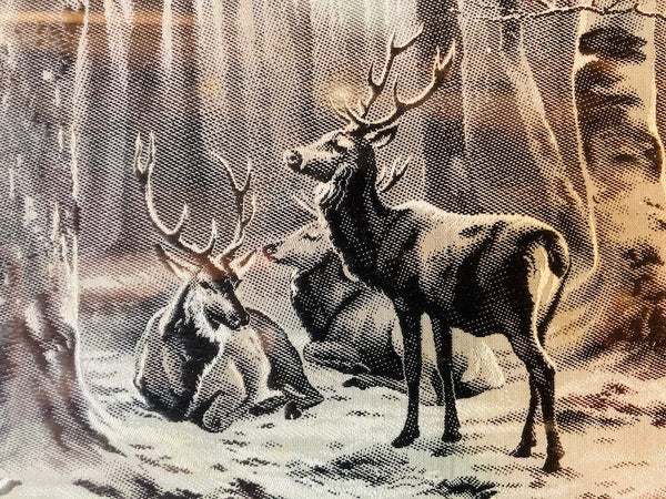 Tissé sur soie Cerfs dans un sous bois. Rosa Bonheur Neyret Frères Saint Etienne