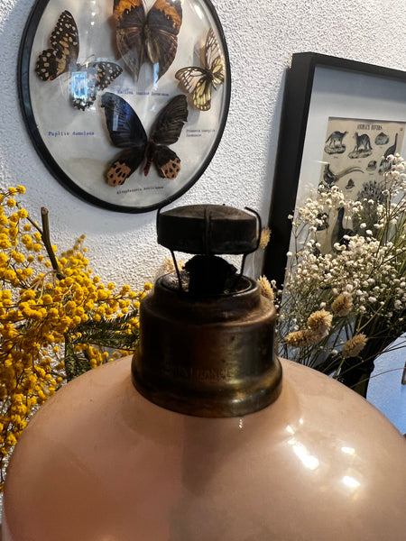 Lampe Berger vintage en verre opaline rose