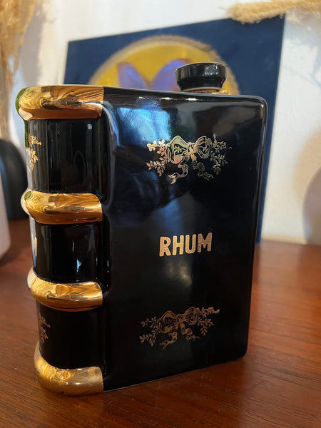 Flacon livre vintage en céramique Rhum noir et doré