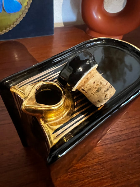 Flacon livre vintage en céramique Rhum noir et doré