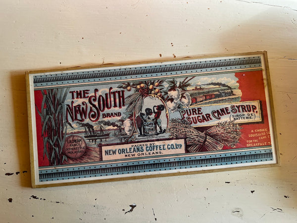 Etiquette vintage sous verre The New South Brand - Pure Sugar Cane Syrup