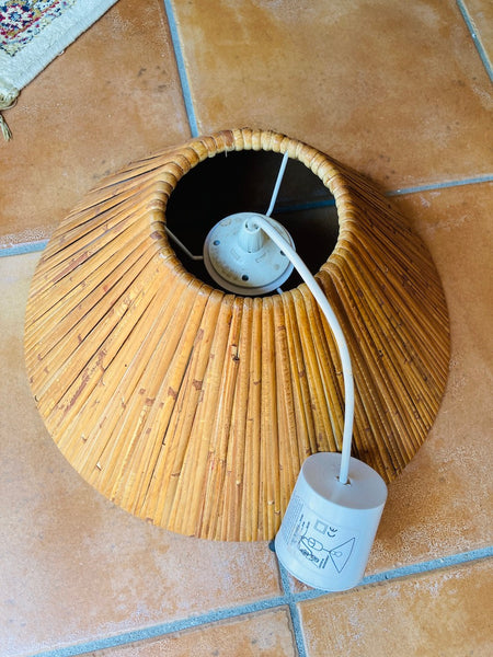 Suspension vintage avec abat-jour en rotin